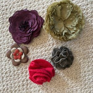 Set of Fabric and Leather Brooches